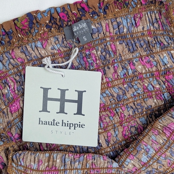 Haute Hippie Style Top Blouse Smocked Bodice Long Sleeve Floral Multicolor S NWT - Picture 11 of 11